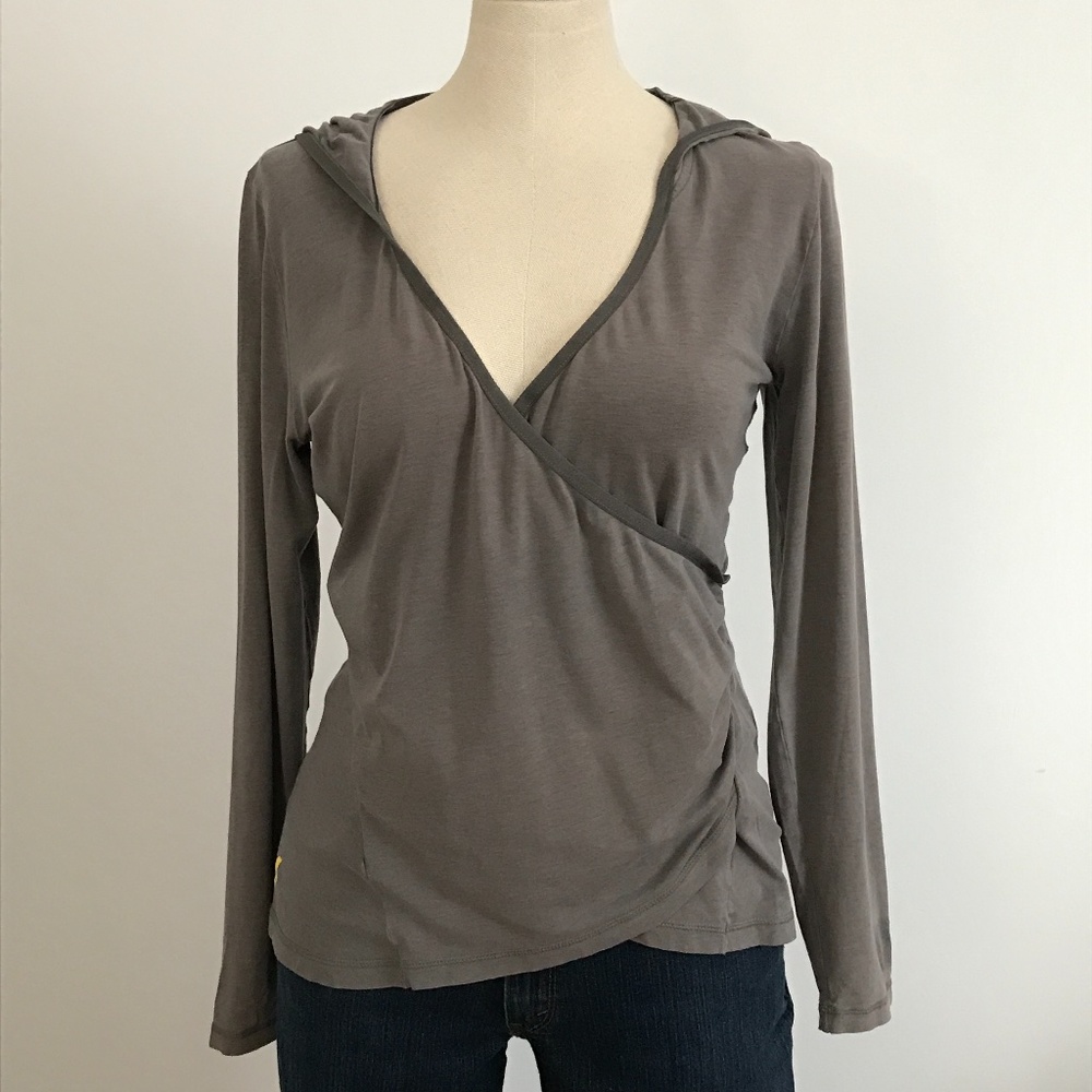 Lole Gray Hooded Long Sleeve Wrap Front Top